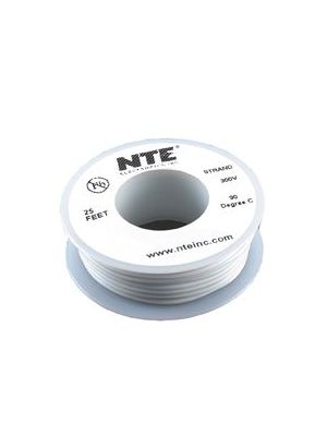 NTE Electronics WH20-09-25 20AWG Stranded White Hook-Up Wire (25FT)